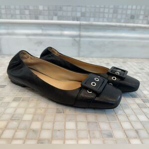 Ecco Shoes Black Leather Flats with Buckle Toe